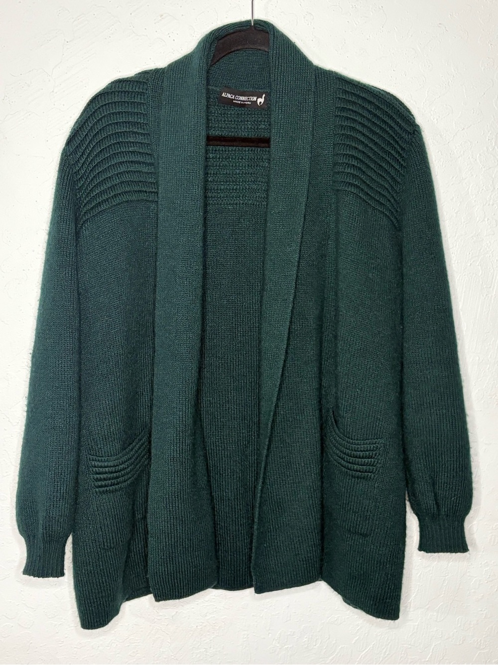 Alpaca Connection Cardigan Open Front Green Blue Women XL Shawl Collar Alpaca
